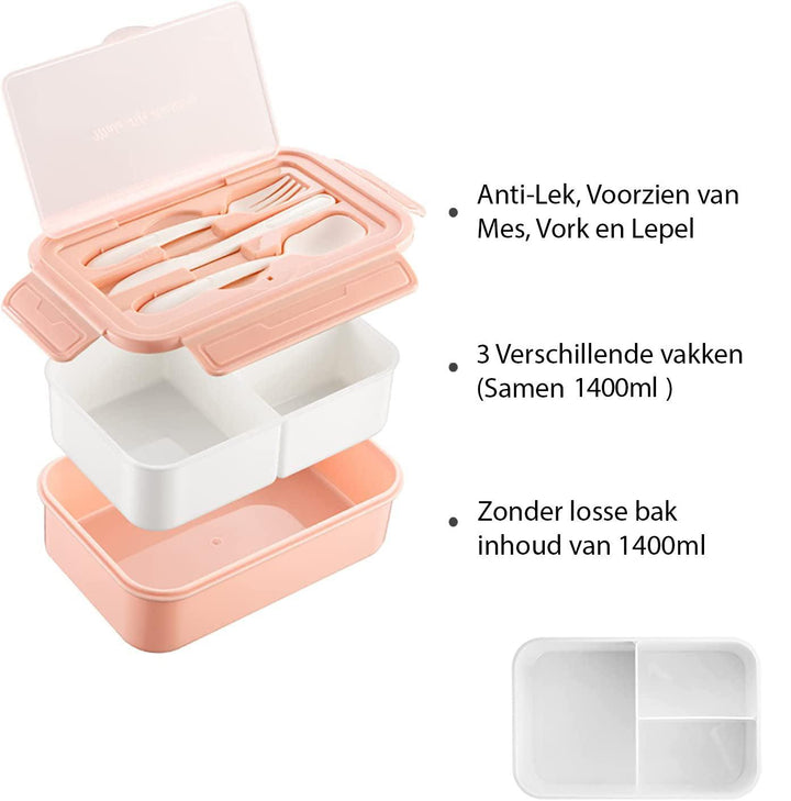 Lunchbox met 3 Vakken en Bestek - Consumerce